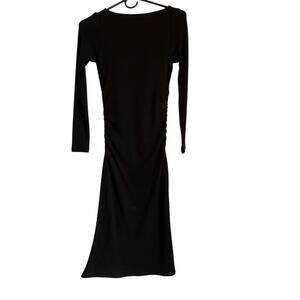 OGL‎ Eco Mousse Long Sleeve Bateau Ruched Midi Dress Built in Bra Size XS Black